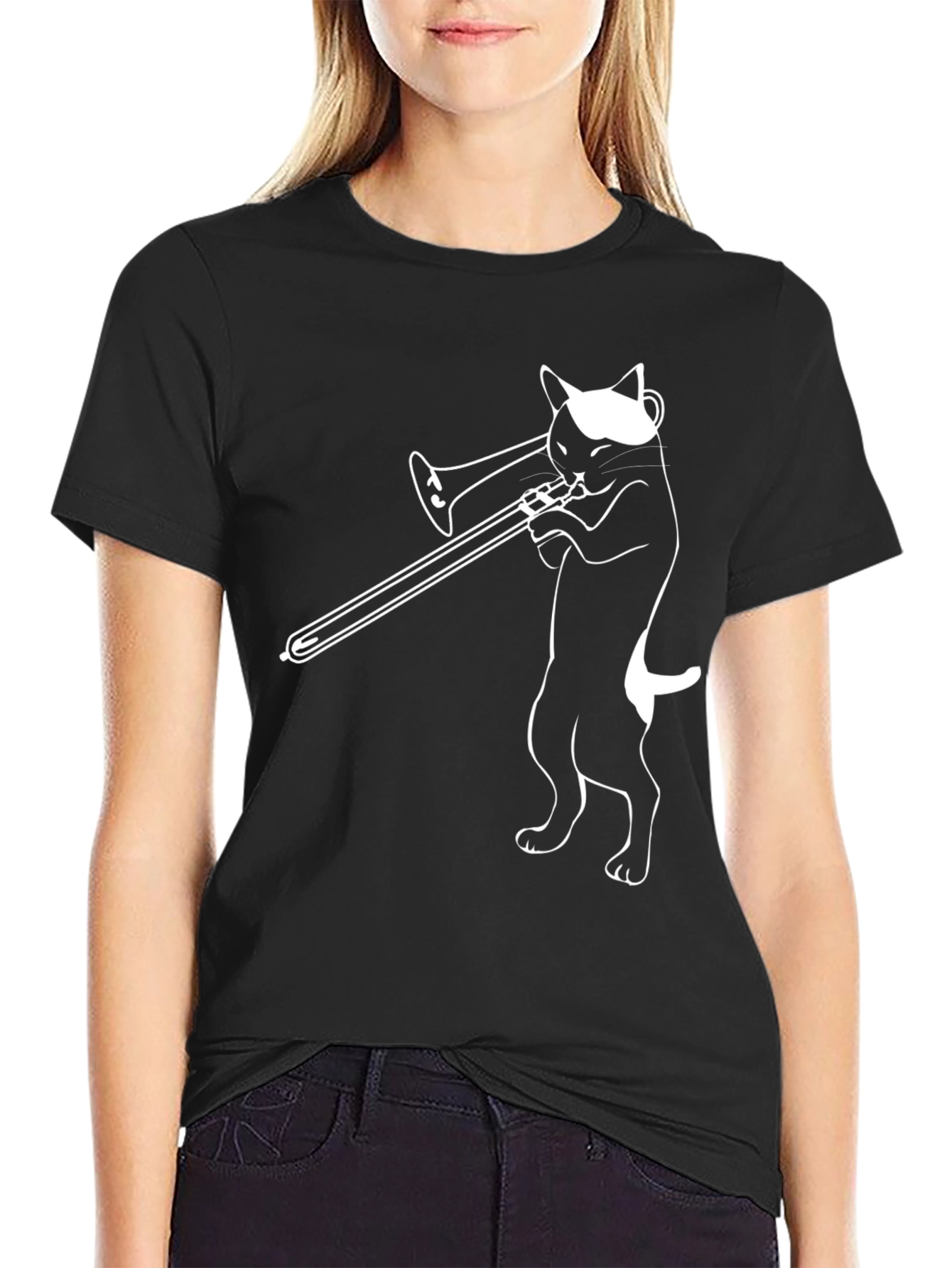 Cool Cat Trombone Player Graphic T-Shirt