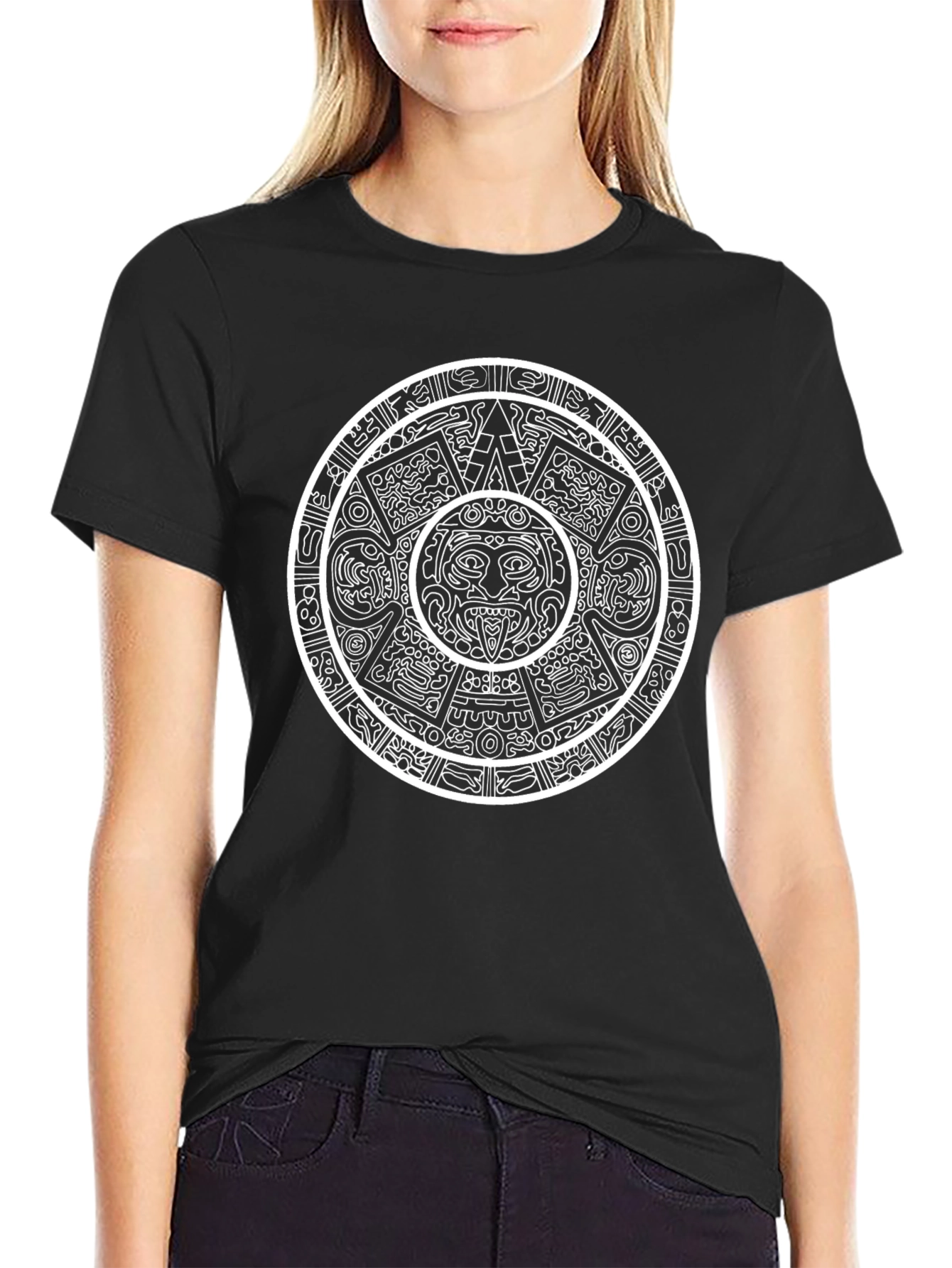 Aztec Calendar Graphic Tee - Black