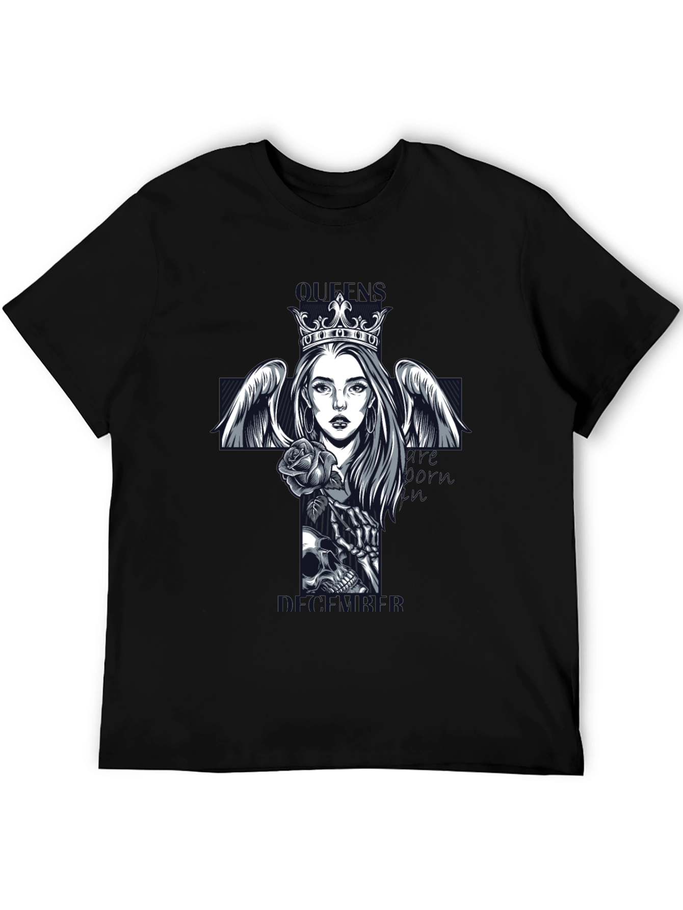 Queen Skull Cross Graphic Tee - Gothic Style