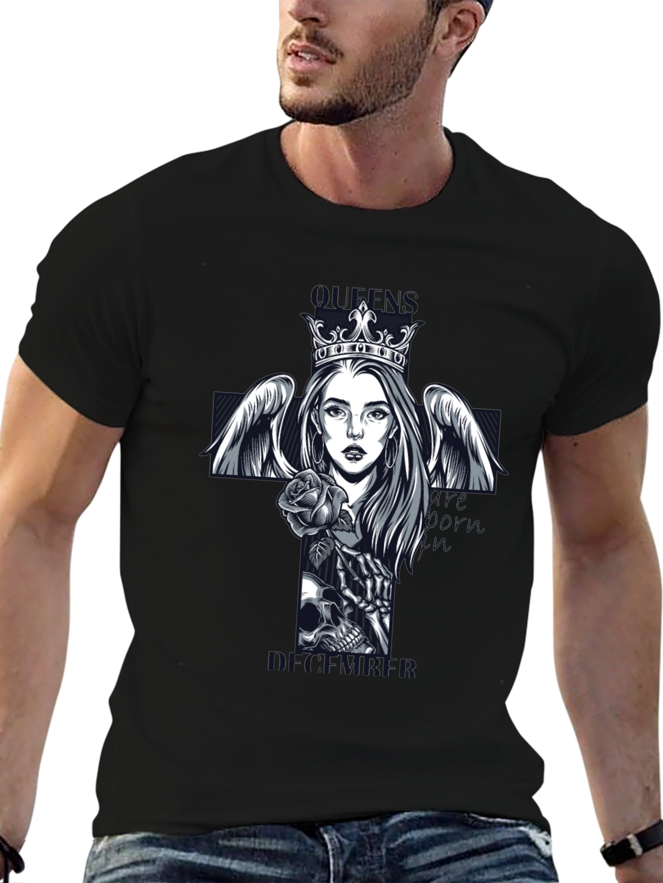 Queen Skull Cross Graphic Tee - Gothic Style
