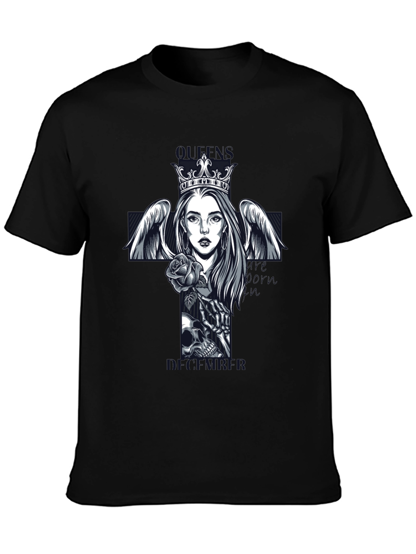 Queen Skull Cross Graphic Tee - Gothic Style