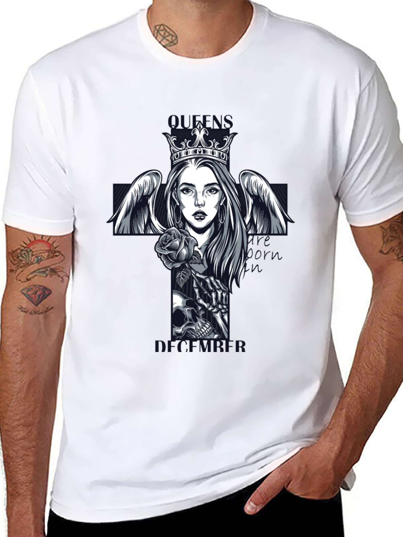 Queen Skull Cross Graphic Tee - Gothic Style