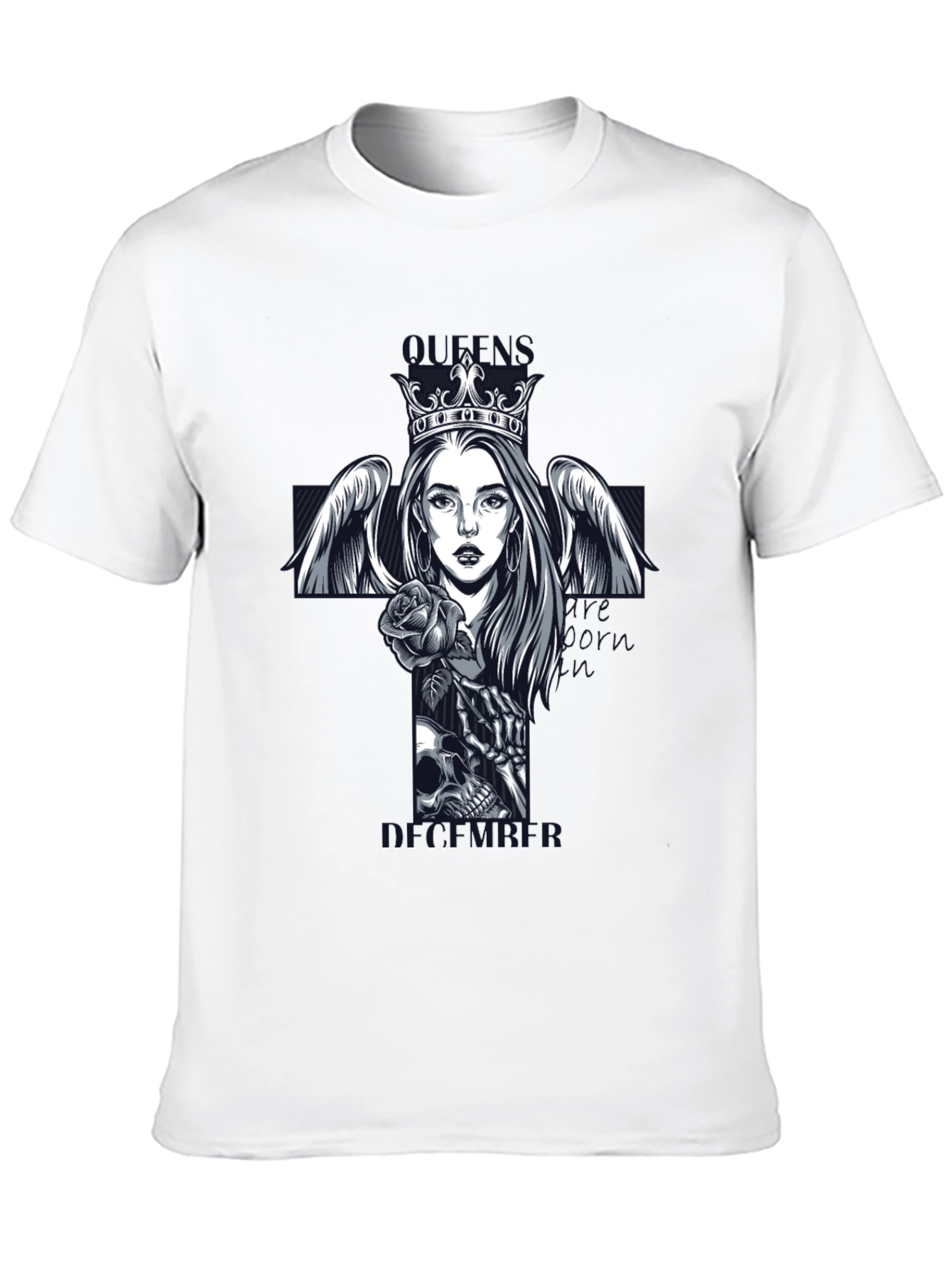 Queen Skull Cross Graphic Tee - Gothic Style