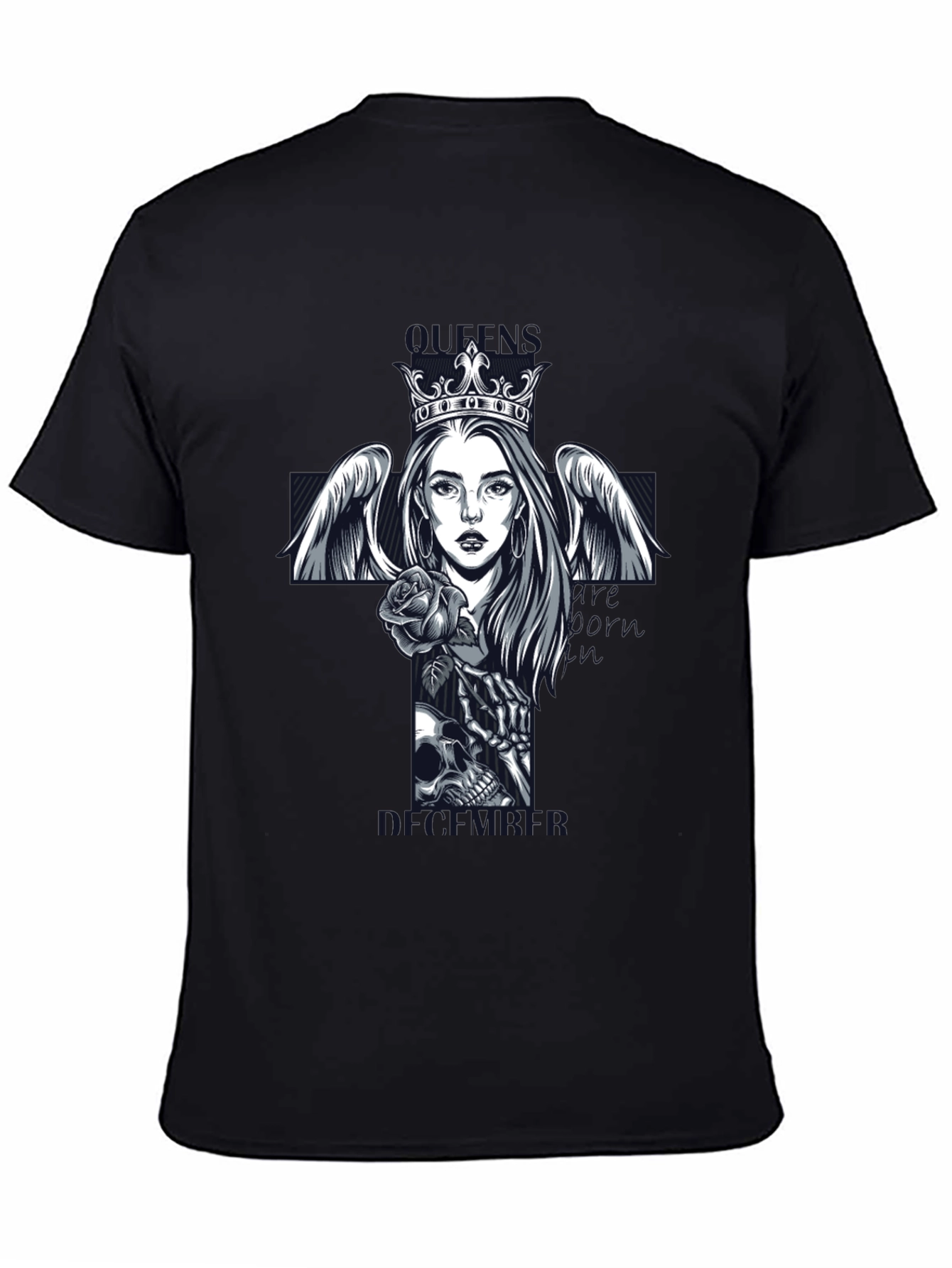 Queen Skull Cross Graphic Tee - Gothic Style