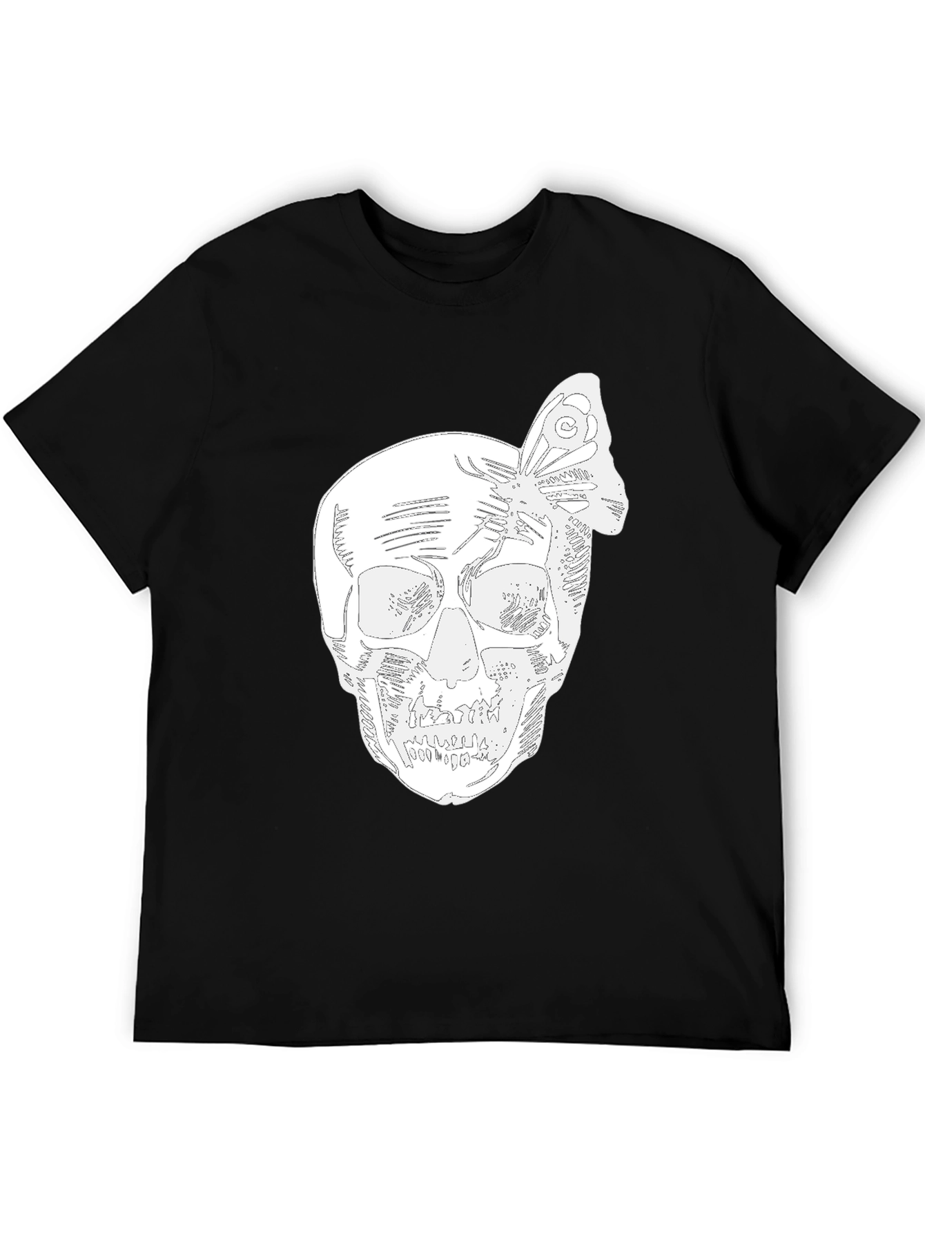 Skull & Butterfly Graphic Tee - Black Cotton Blend
