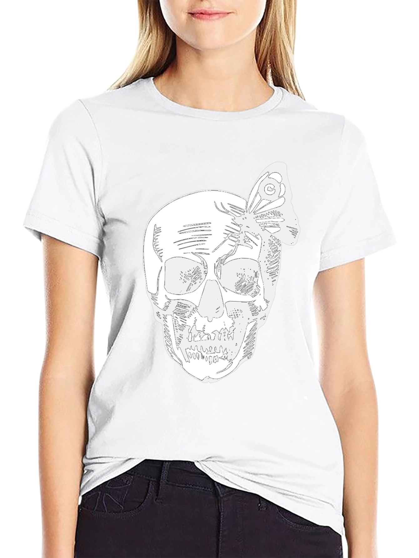Skull & Butterfly Graphic Tee - Black Cotton Blend