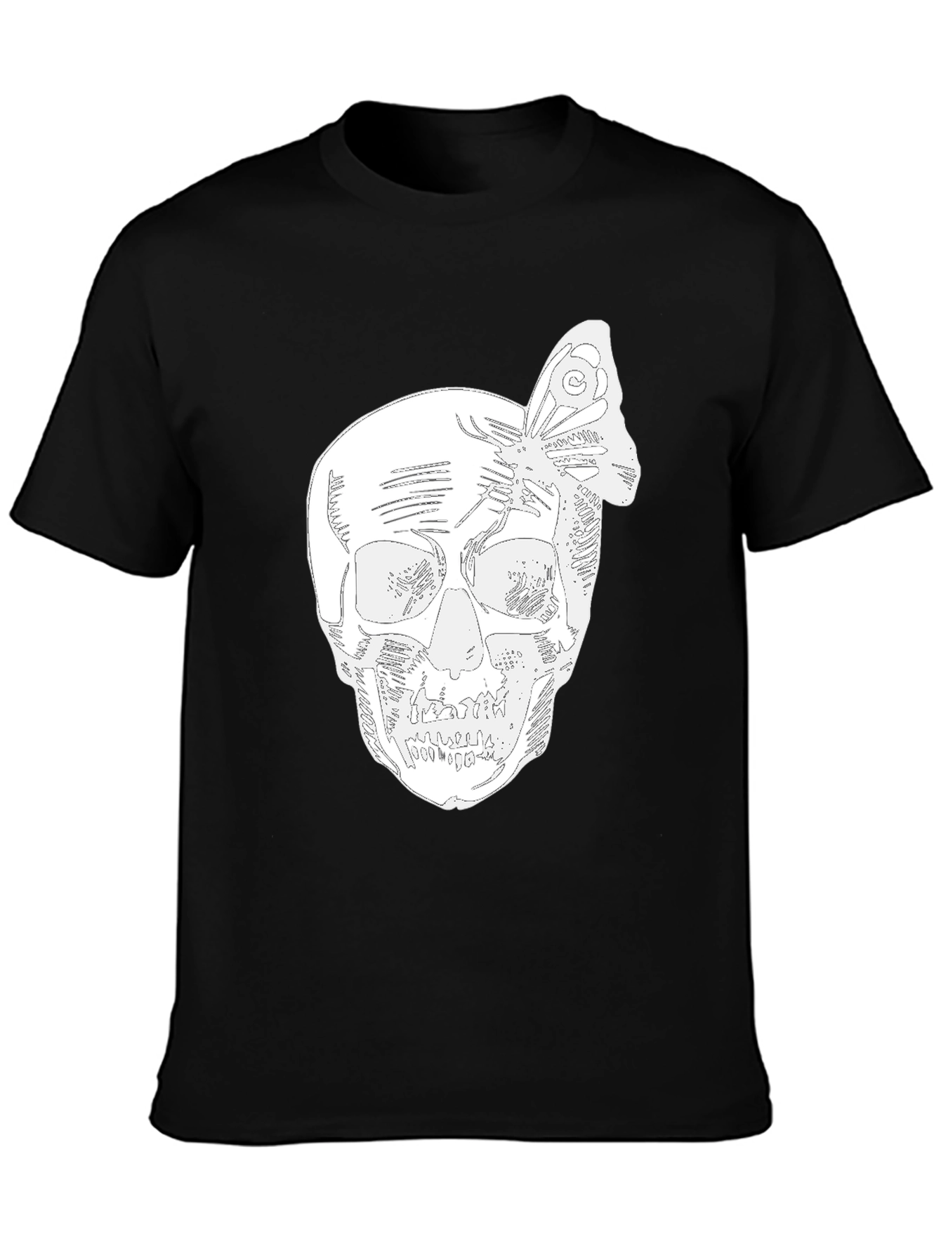 Skull & Butterfly Graphic Tee - Black Cotton Blend