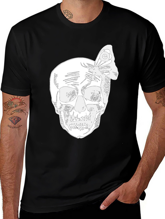 Skull & Butterfly Graphic Tee - Black Cotton Blend