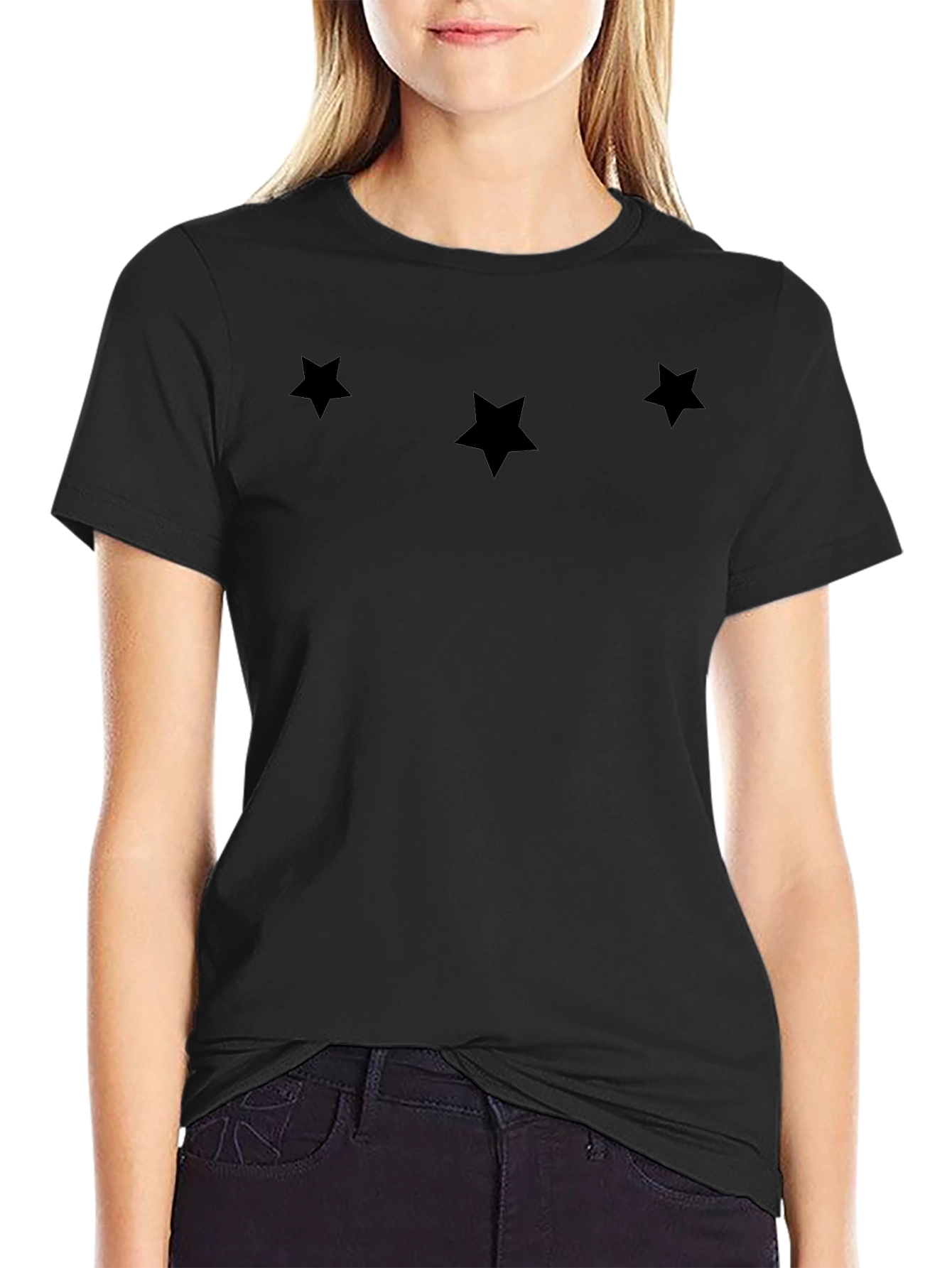 Mens Black Star Print Crew Neck T-Shirt