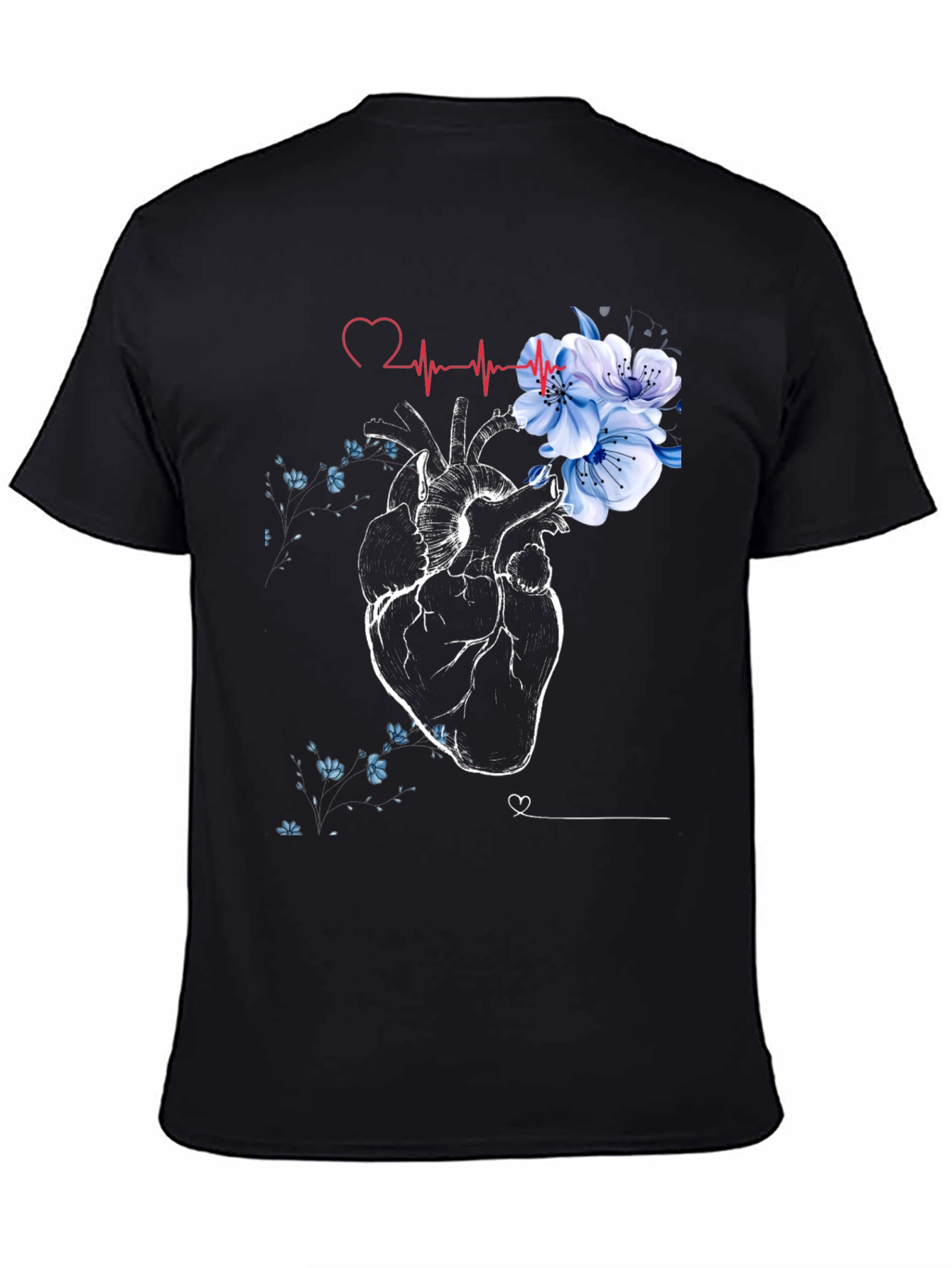 Floral Heartbeat Black T-Shirt