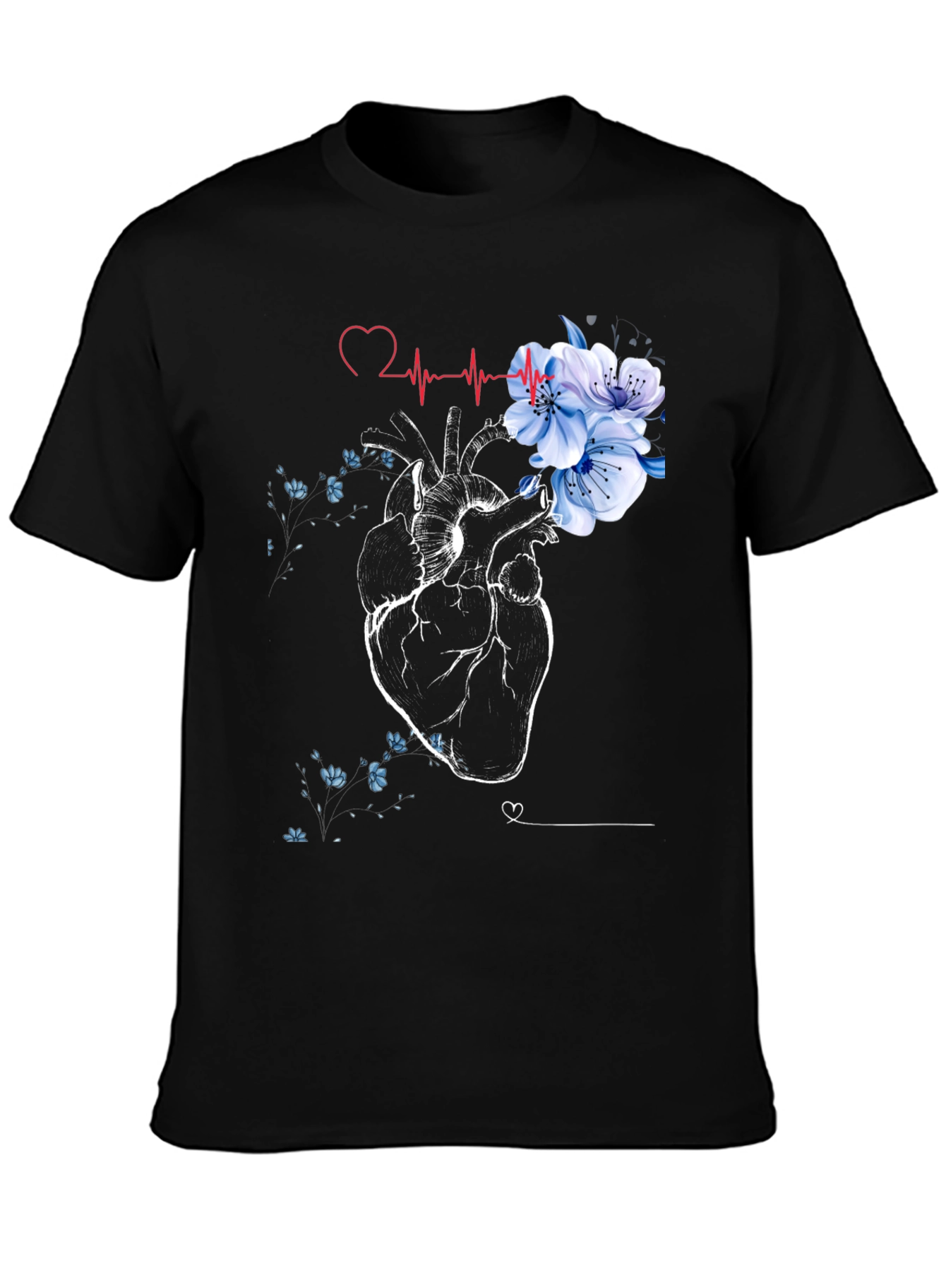 Floral Heartbeat Black T-Shirt