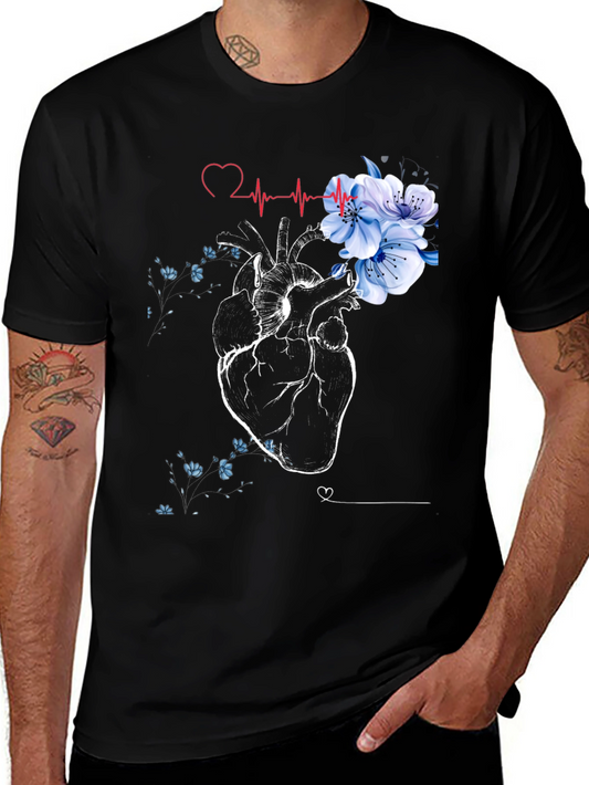 Floral Heartbeat Black T-Shirt