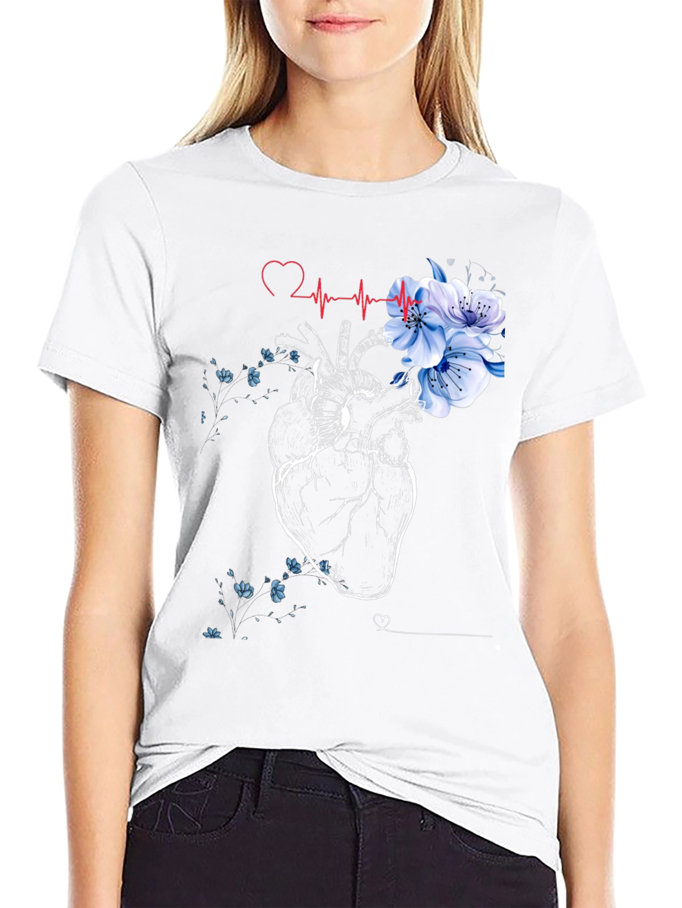 Floral Heartbeat Black T-Shirt