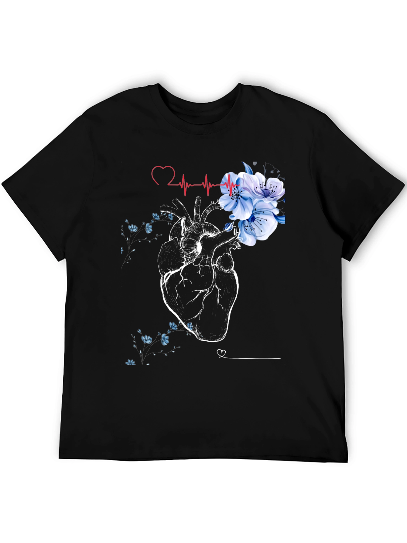 Floral Heartbeat Black T-Shirt
