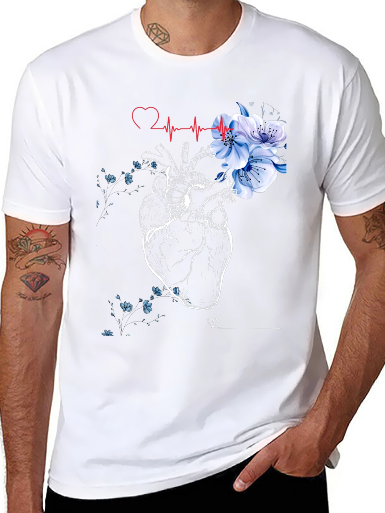 Floral Heartbeat Black T-Shirt
