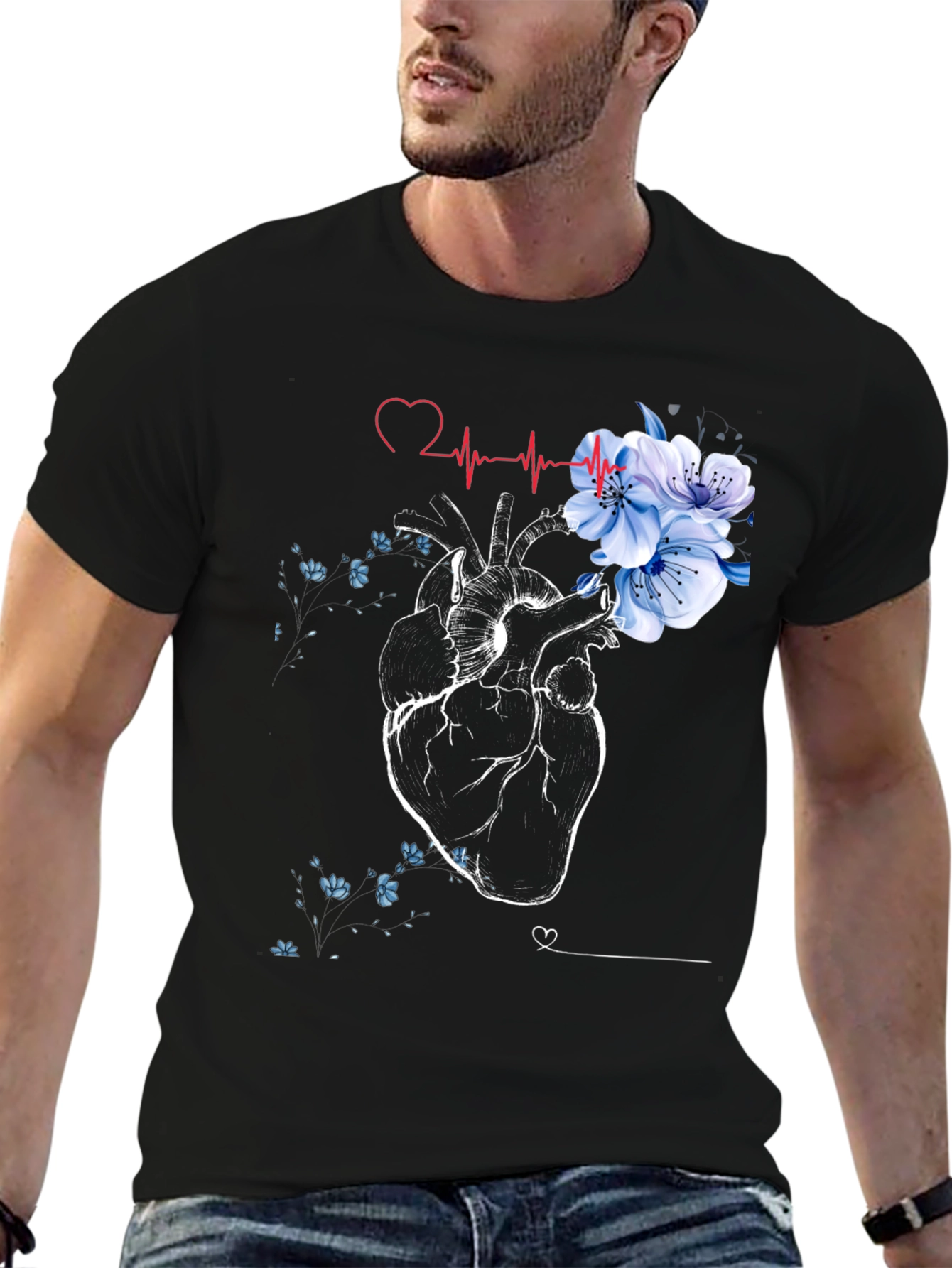 Floral Heartbeat Black T-Shirt