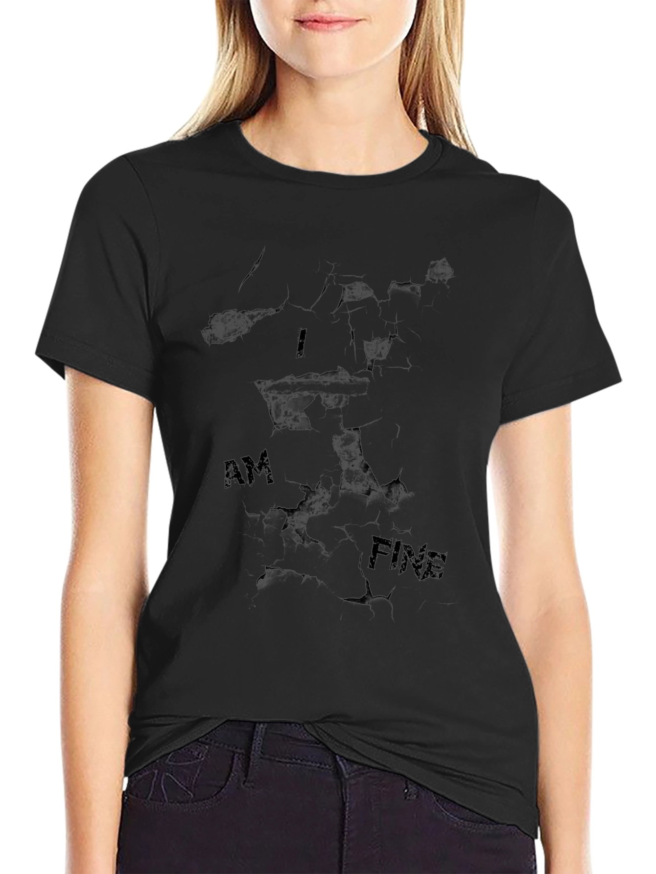 I Am Fine Mens Black Graphic Tee