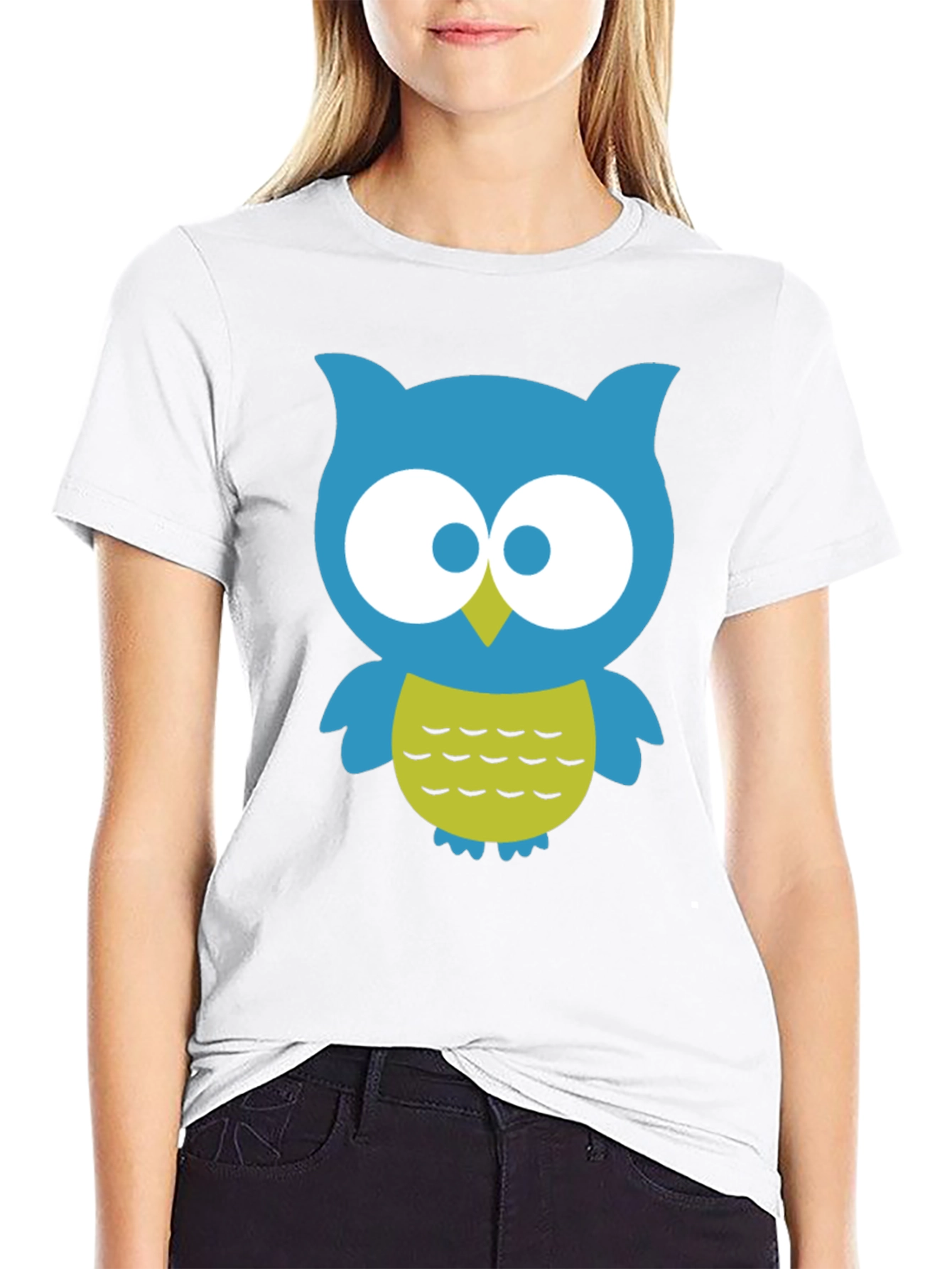 Cute Owl Graphic Tee - Black Cotton Blend