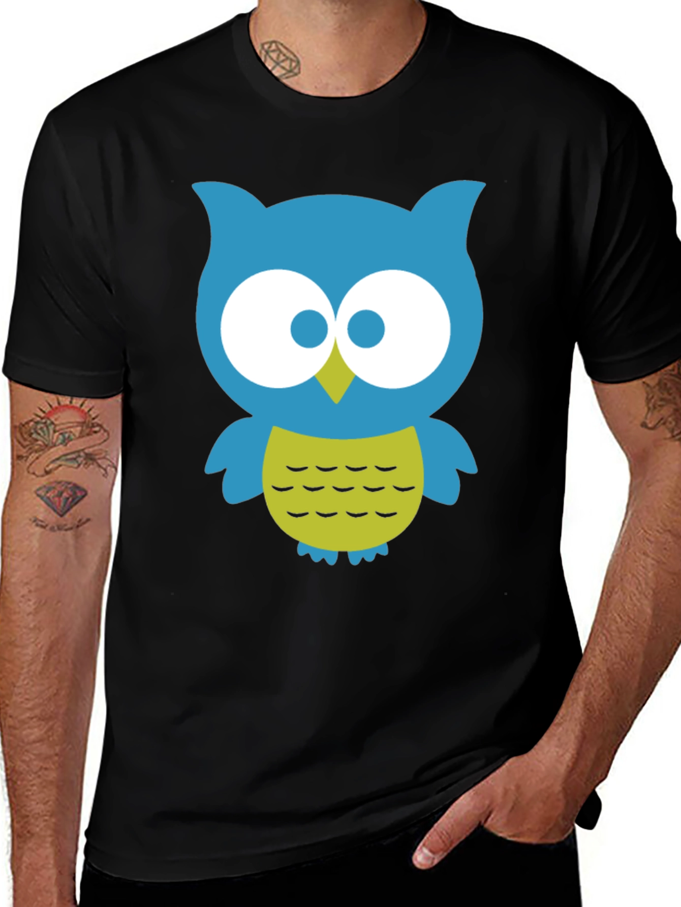 Cute Owl Graphic Tee - Black Cotton Blend