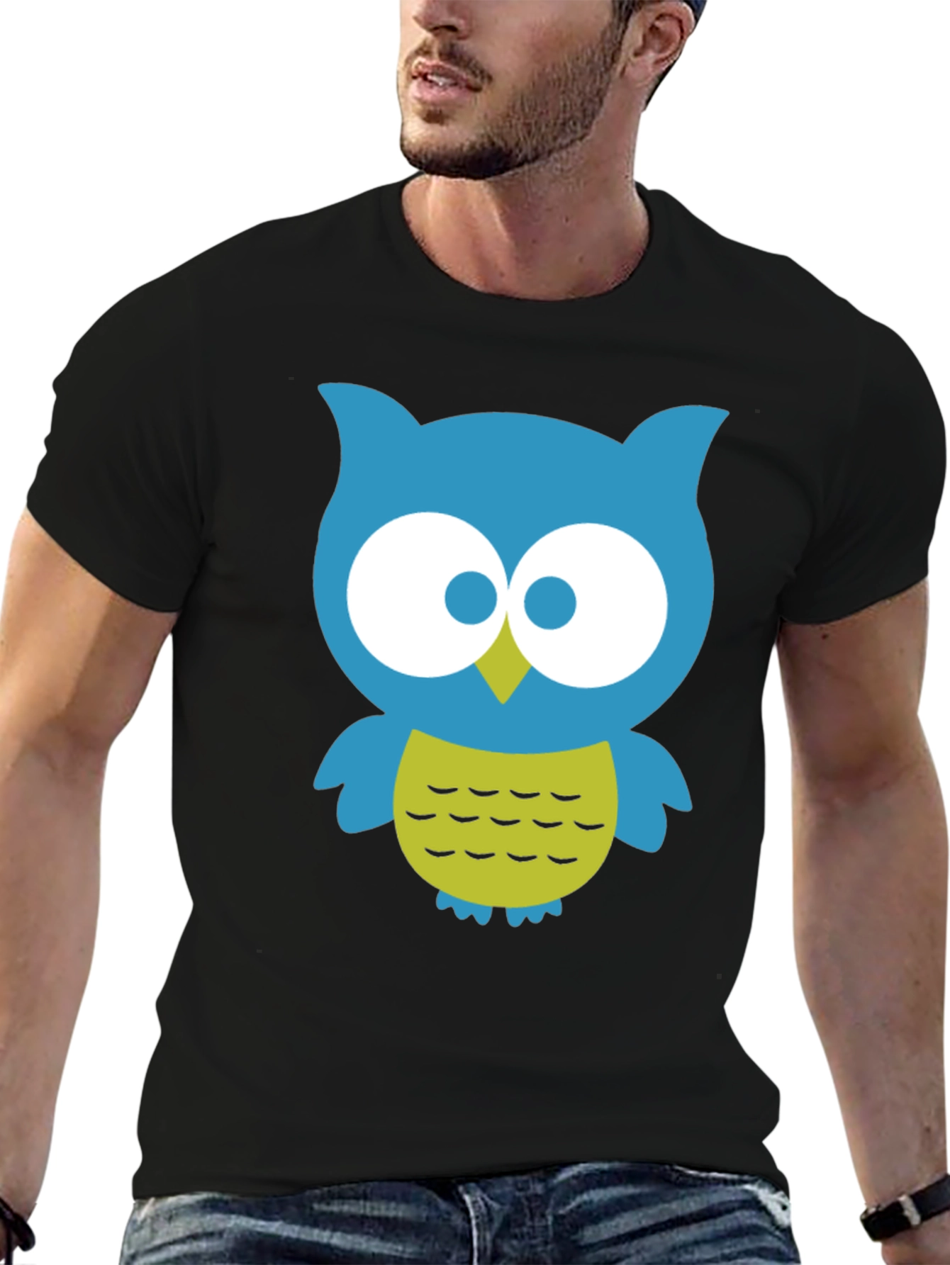 Cute Owl Graphic Tee - Black Cotton Blend