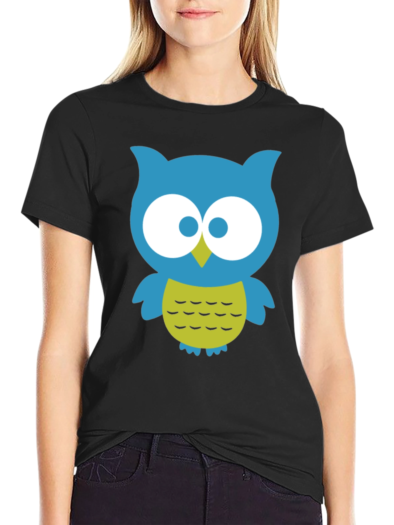 Cute Owl Graphic Tee - Black Cotton Blend