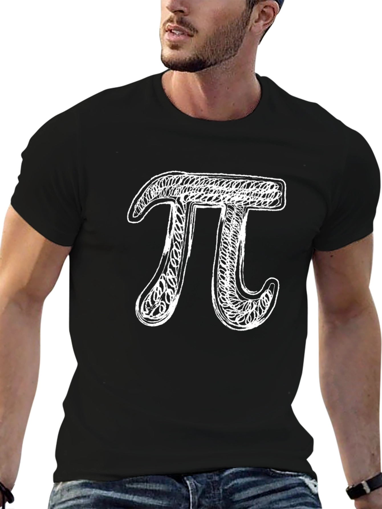 Pi Symbol Graphic Tee - Black Cotton Casual Wear