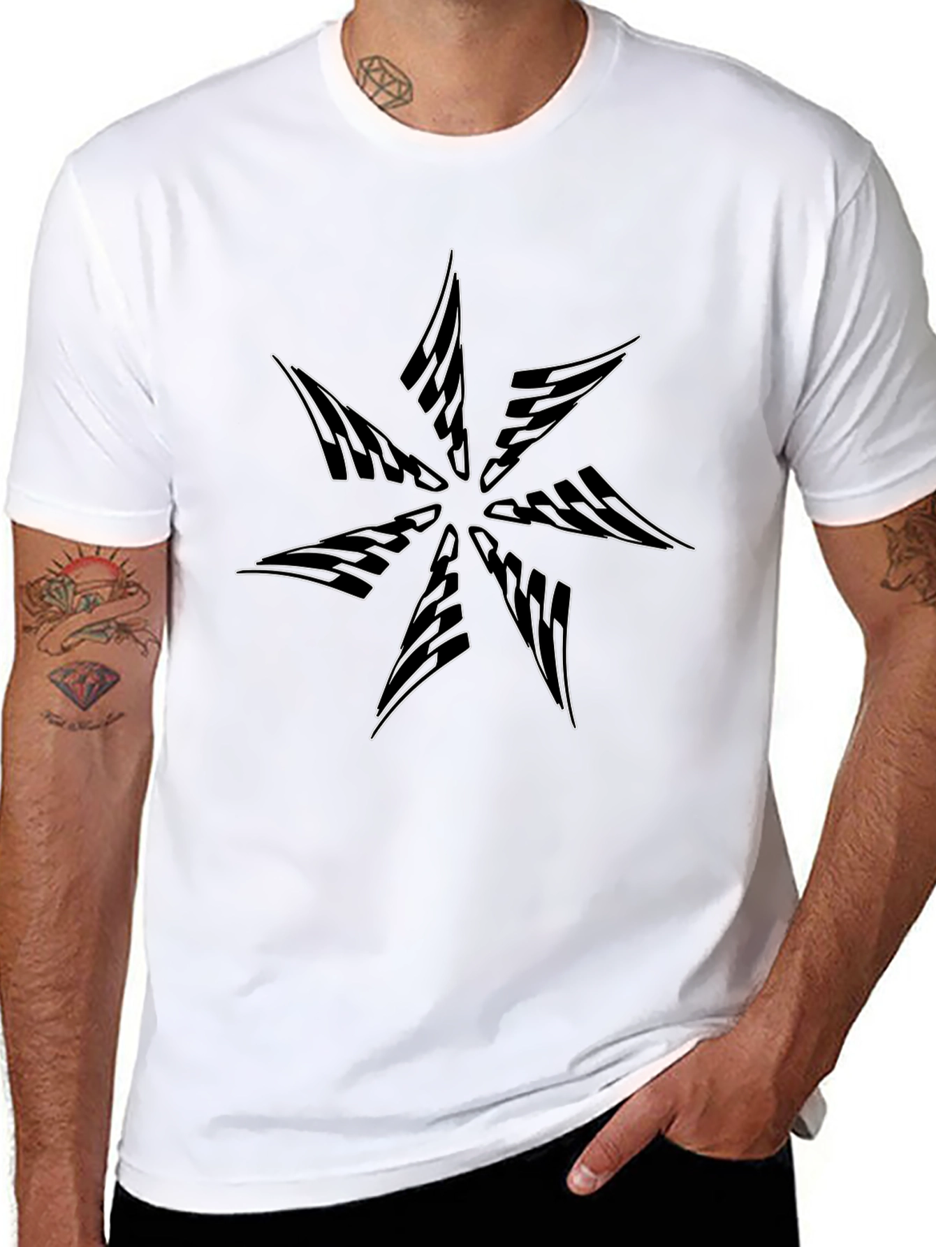 Abstract Star Graphic Tee - Black Cotton Blend