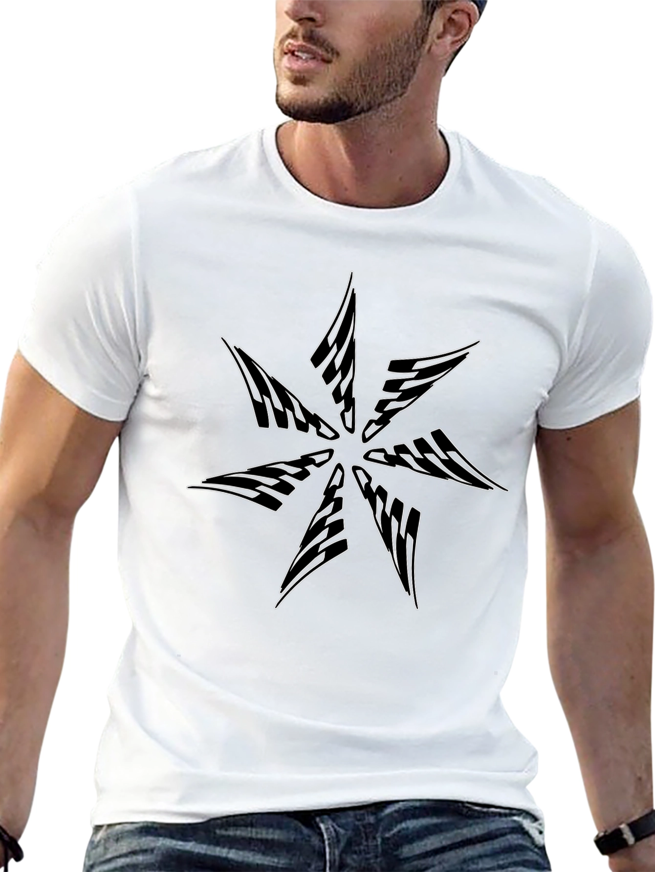 Abstract Star Graphic Tee - Black Cotton Blend
