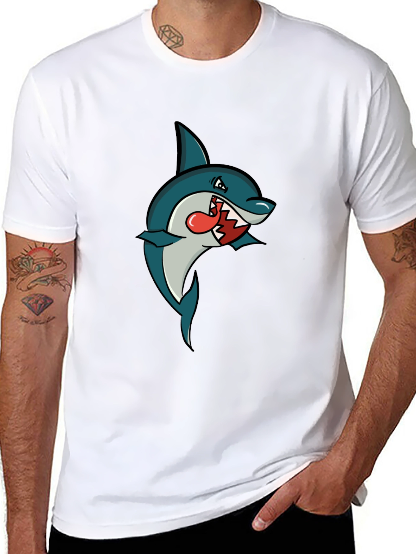 Shark Cartoon Graphic Tee - Mens Black T-Shirt