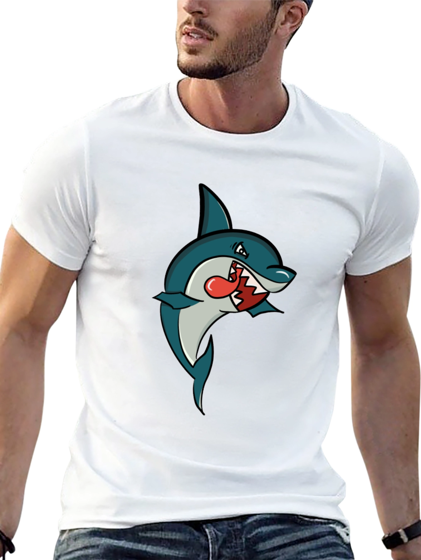 Shark Cartoon Graphic Tee - Mens Black T-Shirt