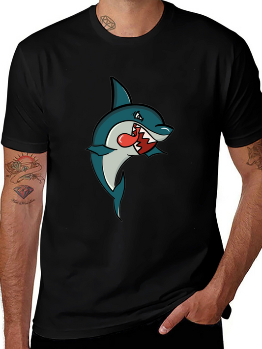 Shark Cartoon Graphic Tee - Mens Black T-Shirt