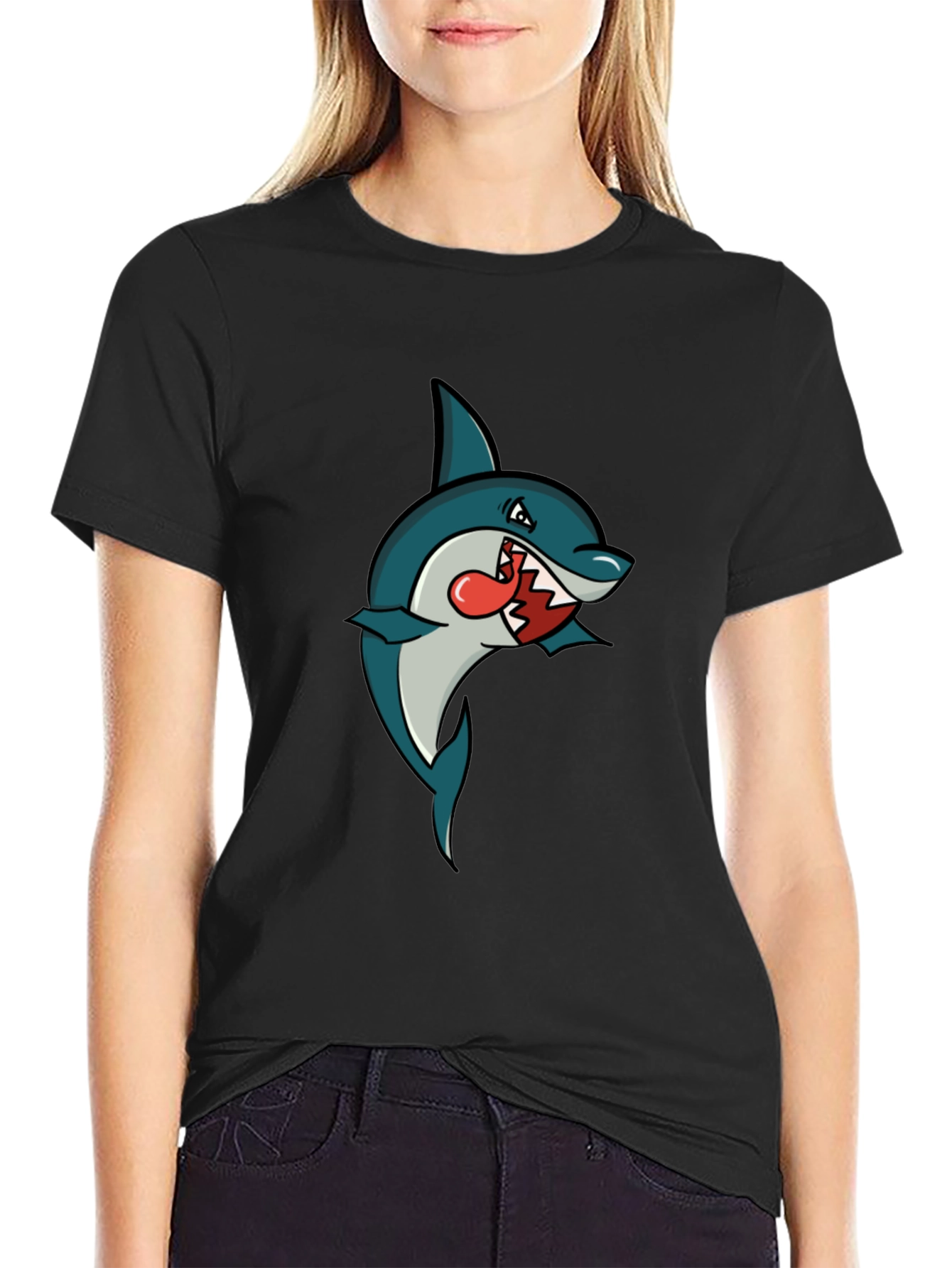 Shark Cartoon Graphic Tee - Mens Black T-Shirt