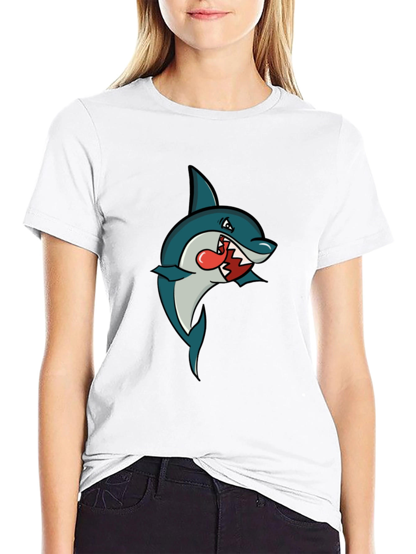 Shark Cartoon Graphic Tee - Mens Black T-Shirt