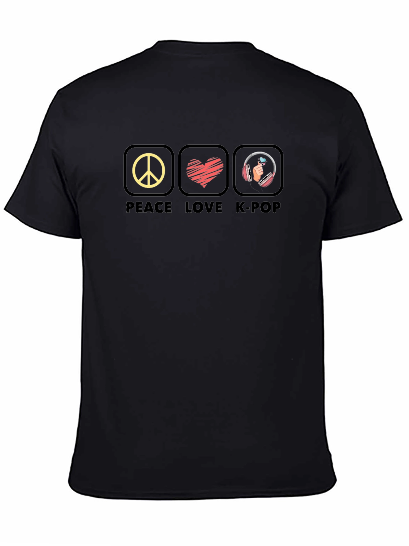 Peace Love K-Pop Graphic Tee - Black Unisex T-Shirt