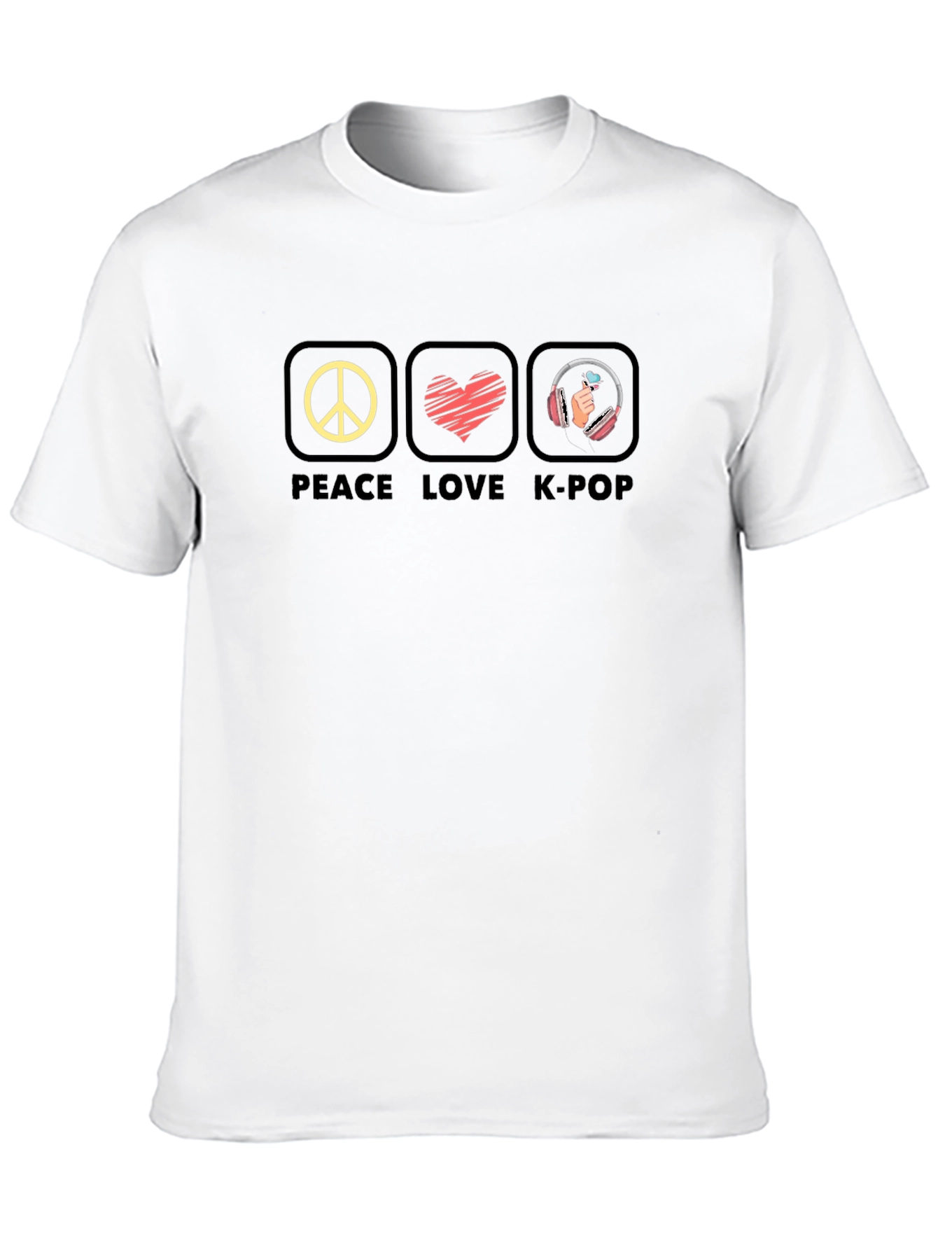 Peace Love K-Pop Graphic Tee - Black Unisex T-Shirt