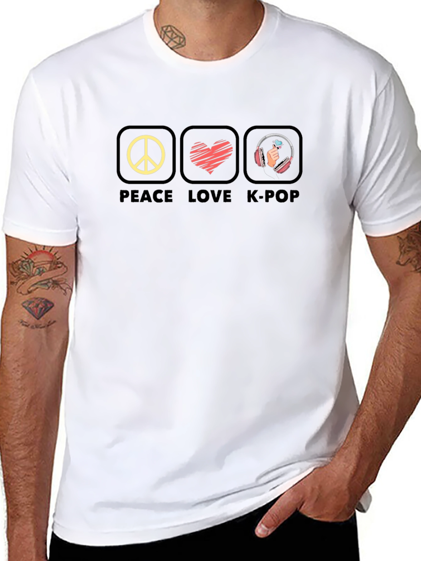 Peace Love K-Pop Graphic Tee - Black Unisex T-Shirt
