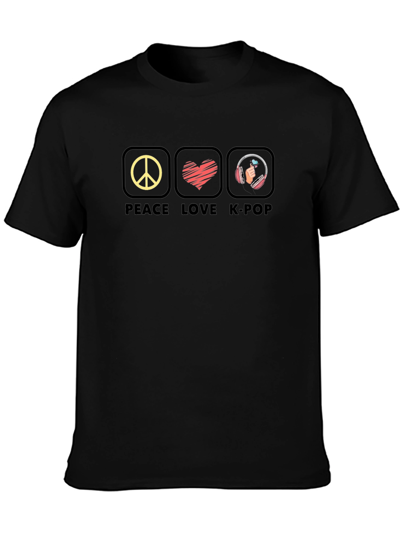 Peace Love K-Pop Graphic Tee - Black Unisex T-Shirt