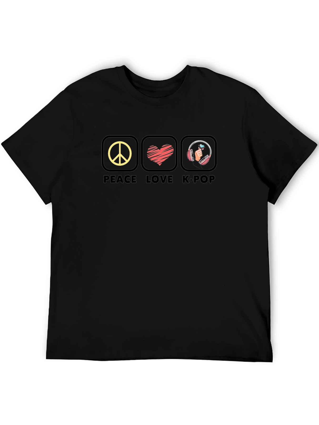 Peace Love K-Pop Graphic Tee - Black Unisex T-Shirt