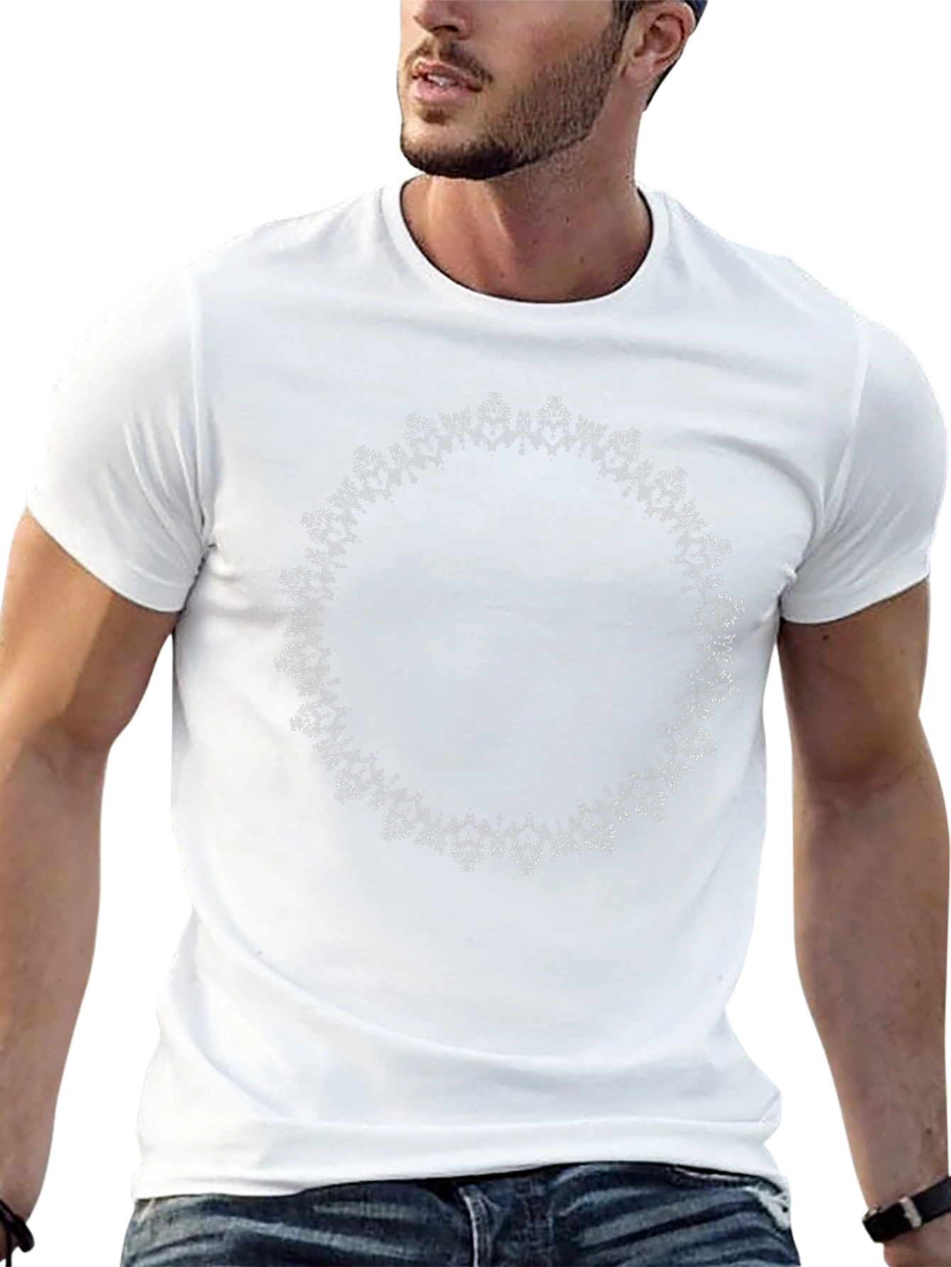 Black Tee with Ornamental Circle Design