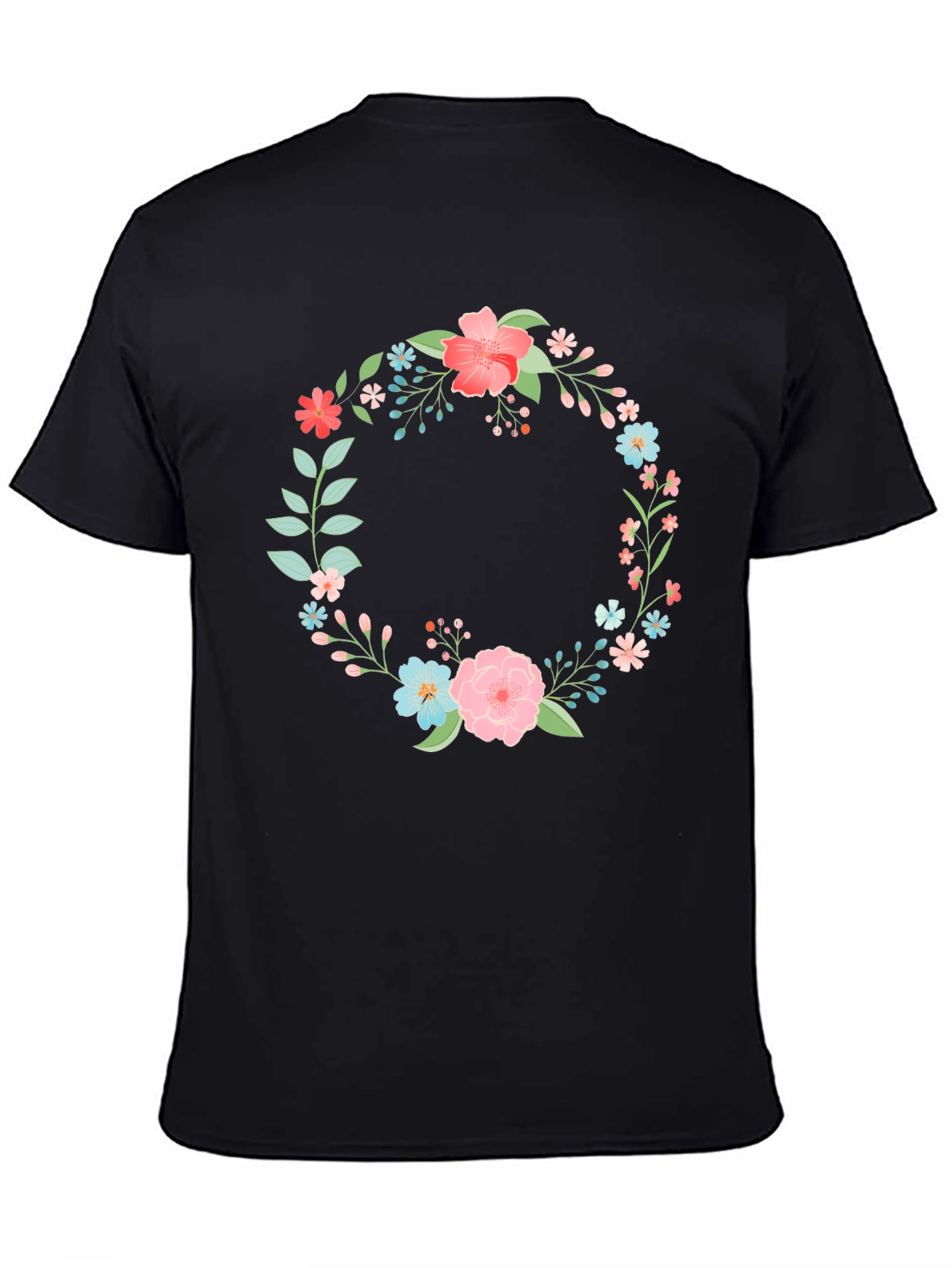 Floral Wreath Graphic Black T-Shirt