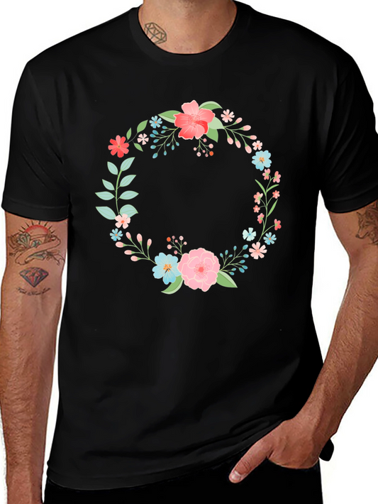 Floral Wreath Graphic Black T-Shirt