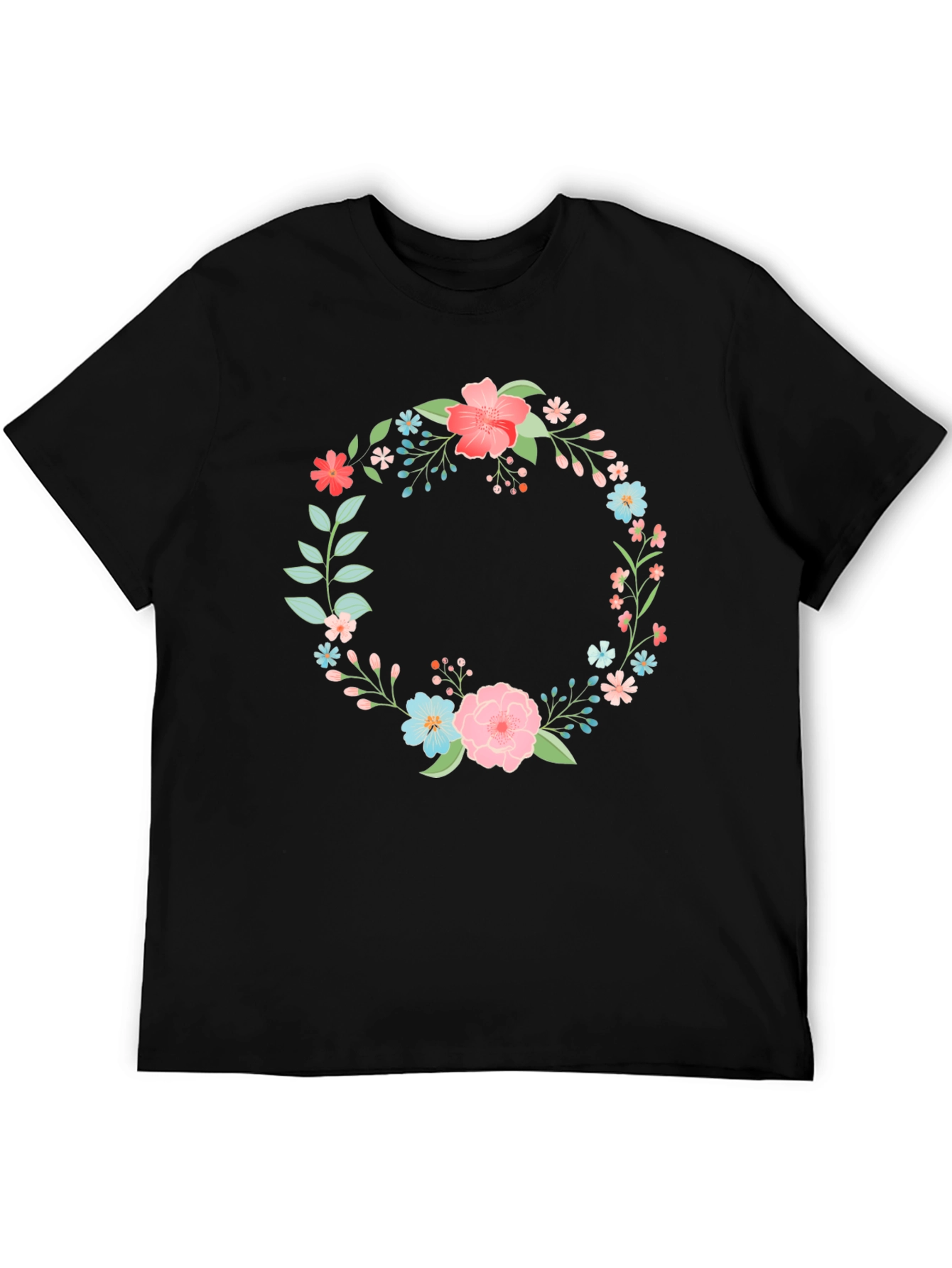 Floral Wreath Graphic Black T-Shirt