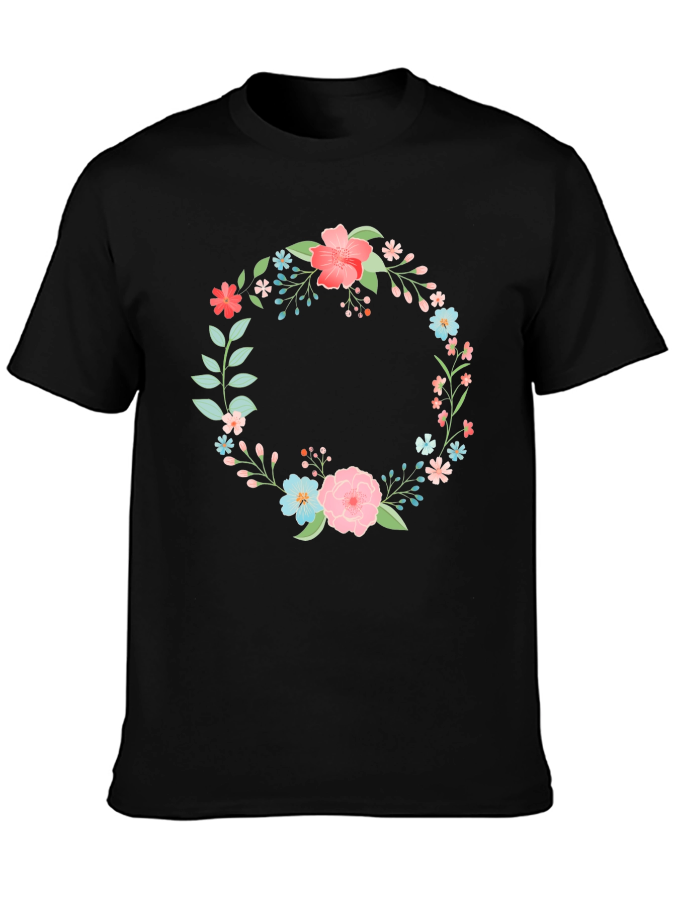 Floral Wreath Graphic Black T-Shirt