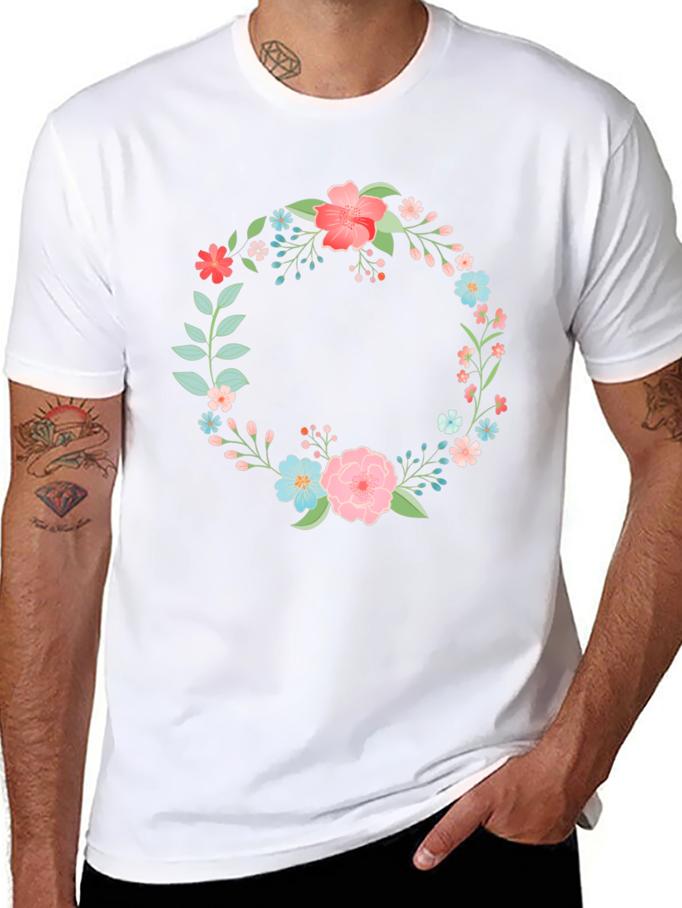 Floral Wreath Graphic Black T-Shirt