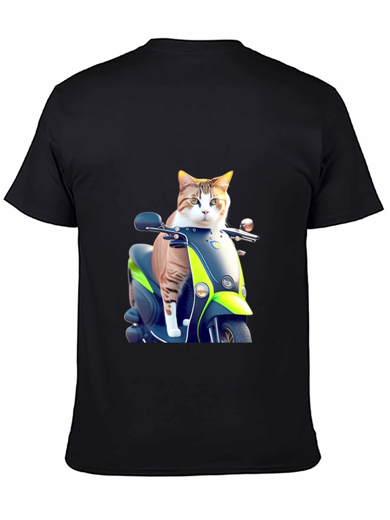 Cat on Scooter Graphic T-Shirt - Black Cotton Tee