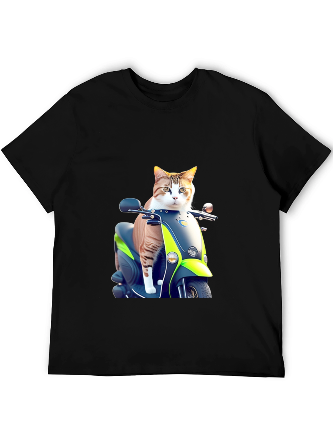 Cat on Scooter Graphic T-Shirt - Black Cotton Tee