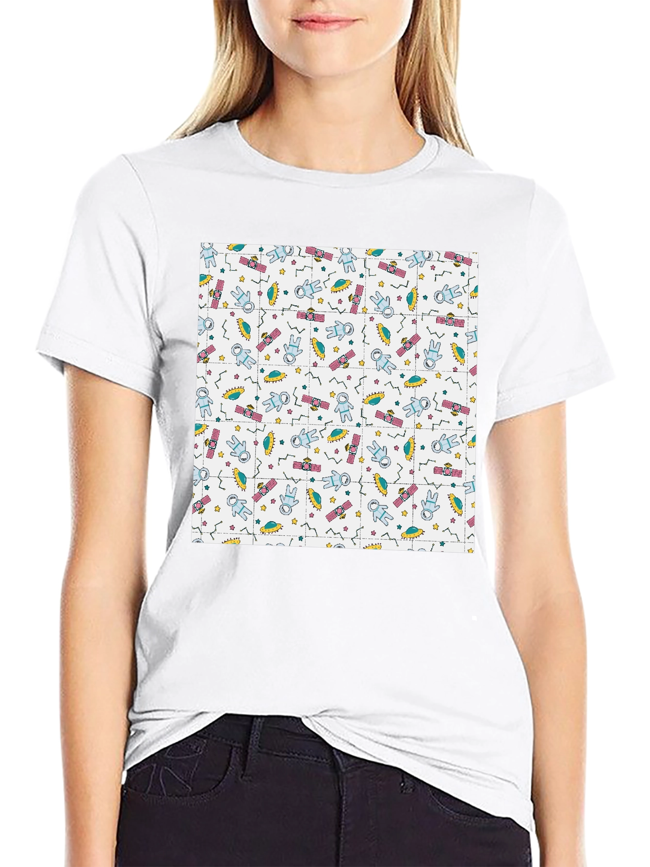 Retro Space Pattern Black T-Shirt