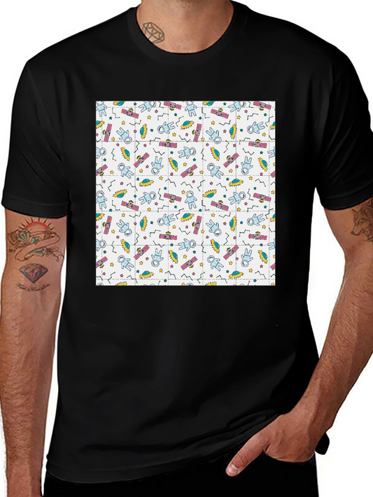 Retro Space Pattern Black T-Shirt