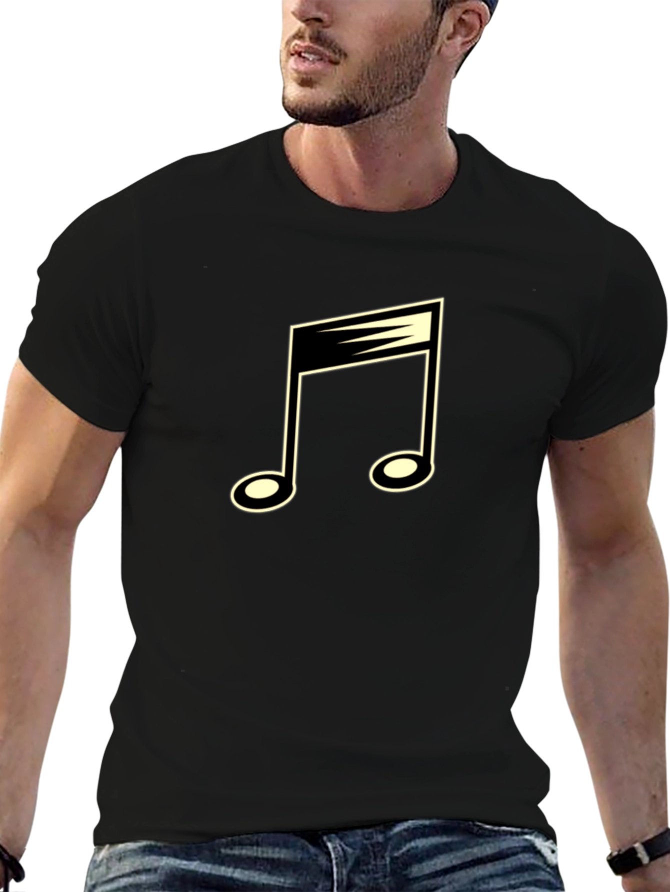 Musical Note Graphic Tee - Black Cotton Blend
