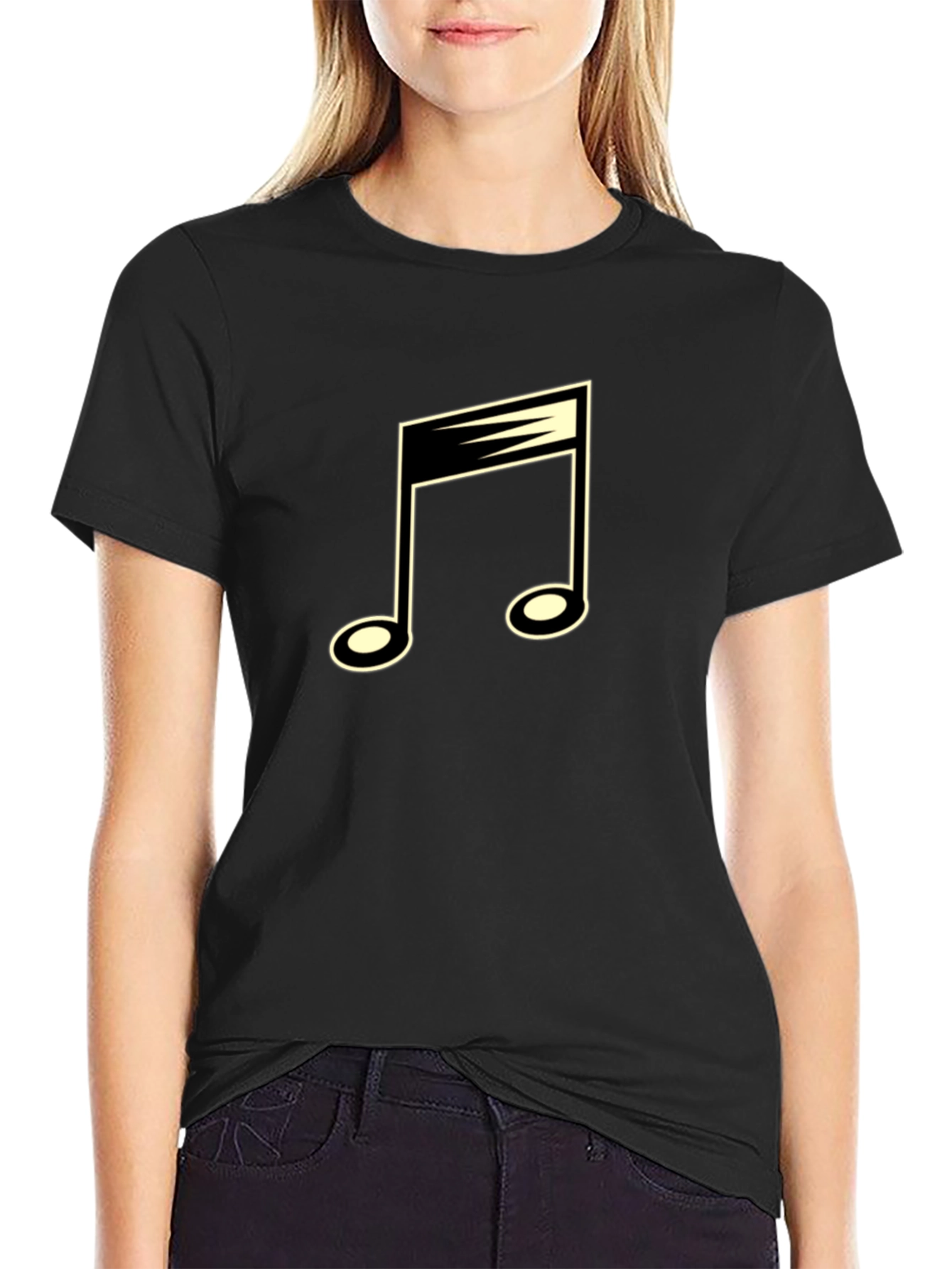 Musical Note Graphic Tee - Black Cotton Blend